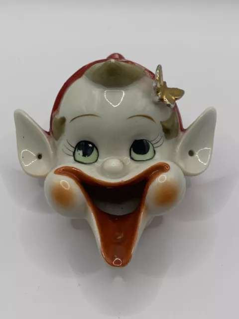 Vintage Pixie Elf Ashtray w Gold Butterfly Kitschy Japan RARE