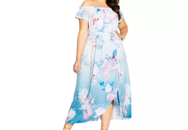 City Chic Dress Womens Plus size 20 Blue Floral Wrap Crossover Vneck Maxi New