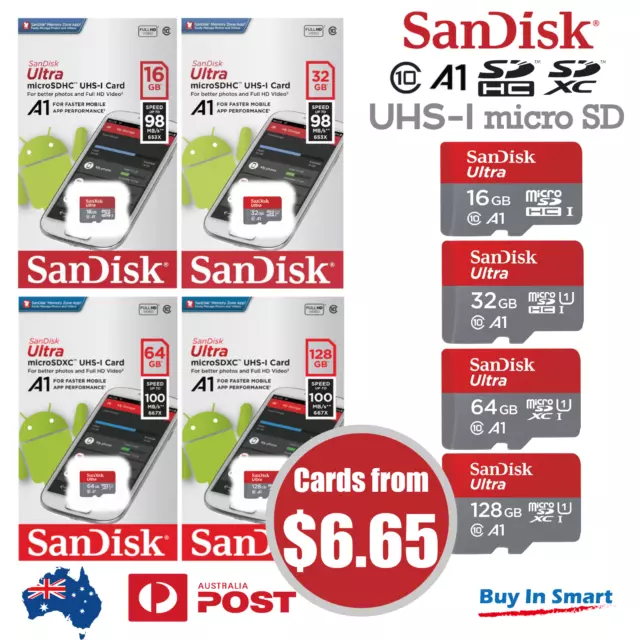 SanDisk Micro SD Memory Card 16GB 32GB 64GB 128GB 200GB 256GB Ultra A1 Class10