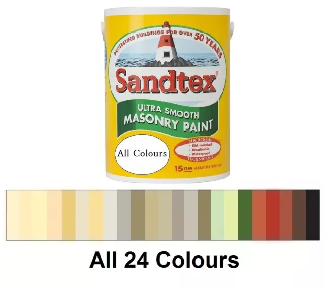 Sandtex -  Masonry Paint 5L - Ultra Smooth - Quality Waterproof - All 24 Colours