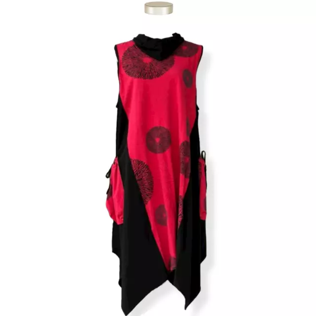 CHEYENNE Plus 2X Red Floral Midi French Terry Sleeveless Pockets Tunic Dress NWT