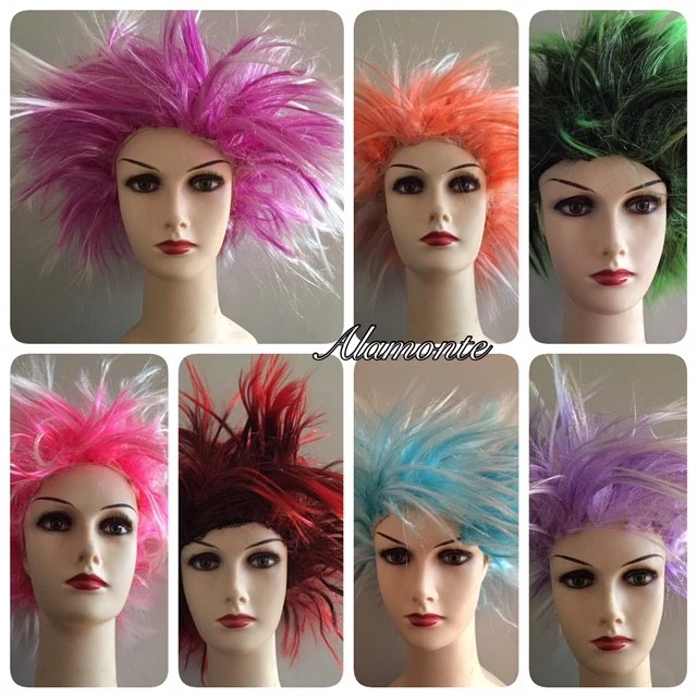 SHORT SPIKY PUNK Wig Rocker 80s WIG Women Men Multi coloured Fancy