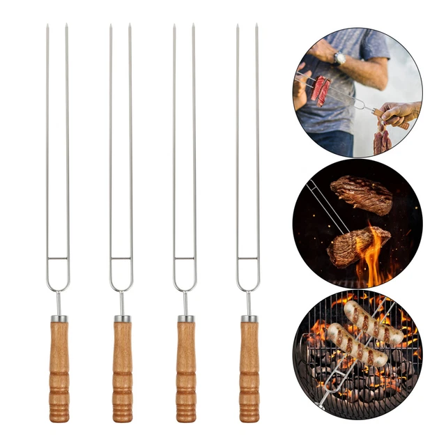 6 piezas 2 pinchos de barbacoa de zinc stick soporte de horquilla exterior barbacoa