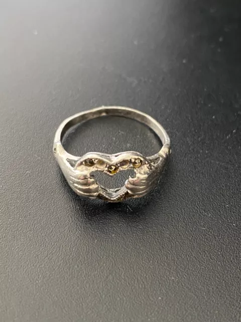 Vtg Irish Claddagh Hand Holding Heart 925 Sterling Silver Ring sz 8