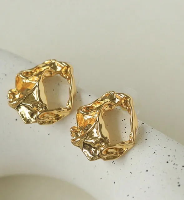Alexis Bittar STYLE Hoop Earrings Gold Tone Hammered Crinkle Textured New