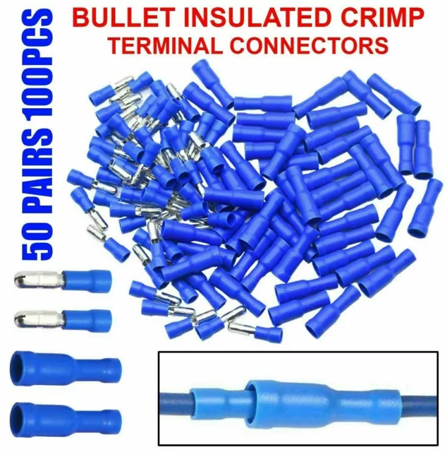 100x Blue Bullet Wire Connectors Insulated Crimp Terminals Audiowires Electrical