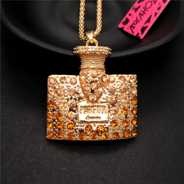 Fashion Women Cute Lady Champagne Crystal Perfume Bottle Pendant Chain Necklace