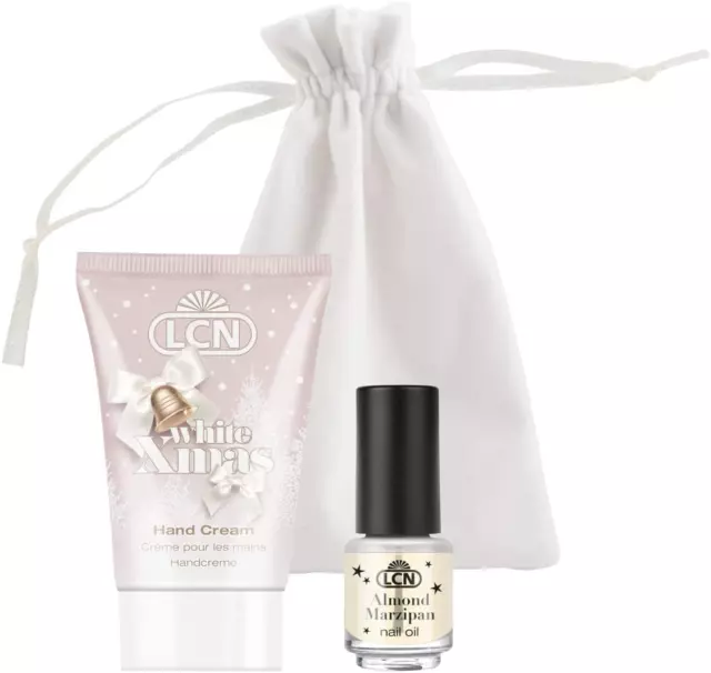 Lcn Set 4 : Creme Mains 30Ml + Huile Cuticules Amande + Pochette Velours Blanc