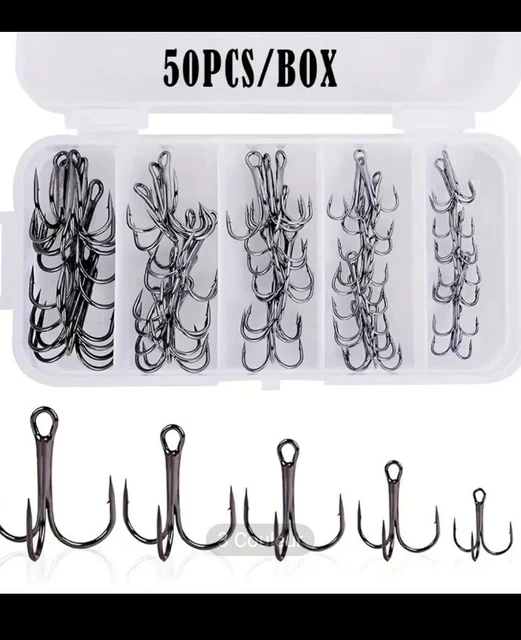 Lot De 50 Hameçons Doubles ZYWUOY - Acier Carbone Noir, Tailles 8# à 1#