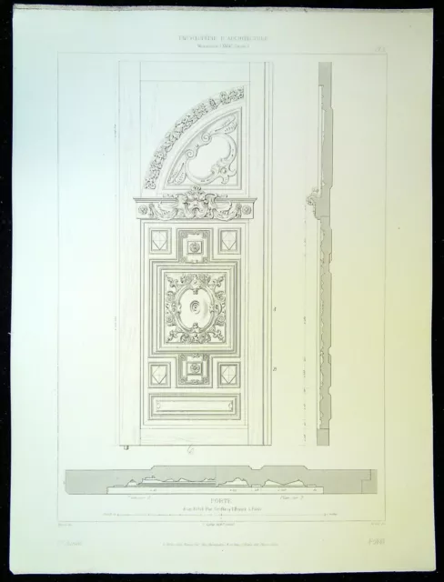 Ancienne Gravure d'Architecture Porte d'un Hôtel à Paris
