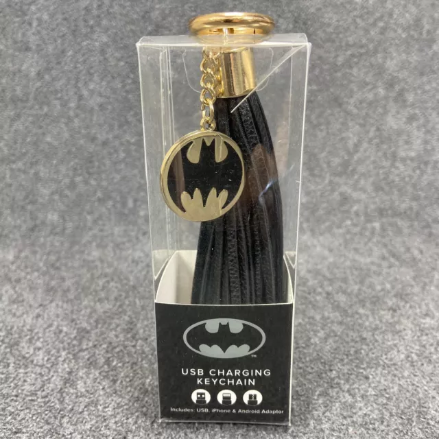 DC Comics Batman Leather USB Charging Keychain w/ Leather Tassels & Enamel Charm