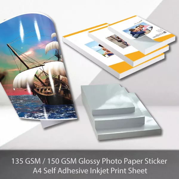 100pcs A4 135 GSM/150 GSM Glossy Photo Paper Sticker Self Adhesive Inkjet Print