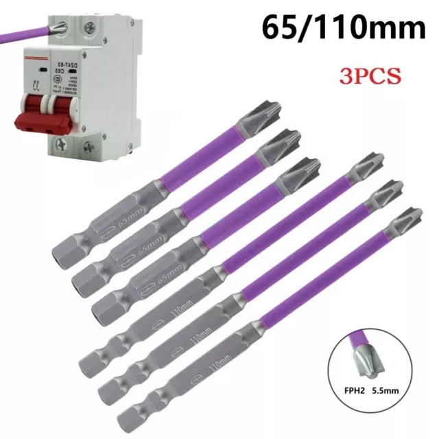 3PCS 65/110mm Magnétique Spécial Troué Croix Tournevis Bout Électricien