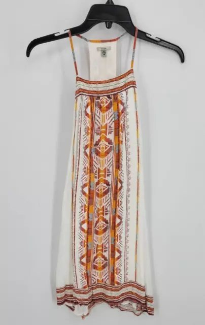 Ecote Dress Womens Medium White Red Orange Sleeveless Boho Mini Racerback Lined