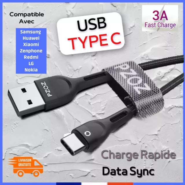 Câble USB Type C 3A Charge Rapide Chargeur et Transfert de Données Sync cordon