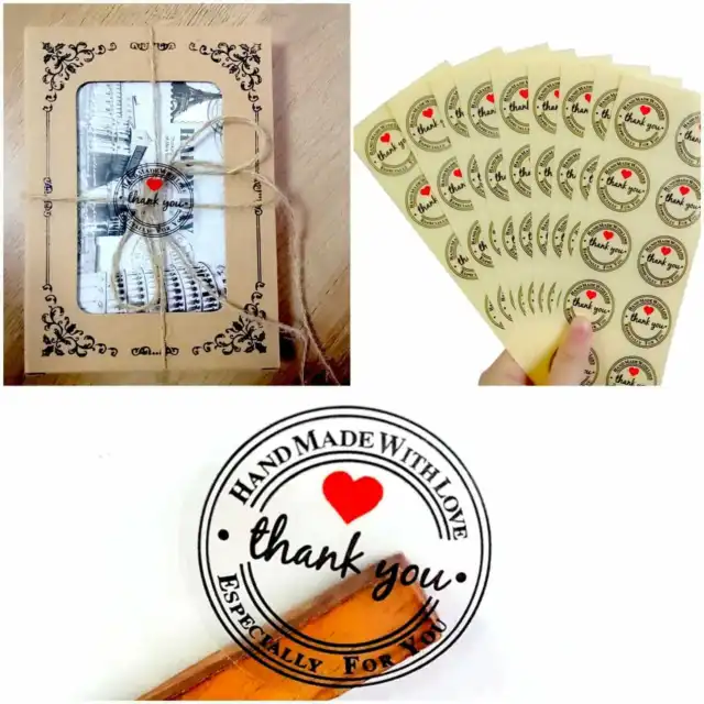 Stickers Clear Round Thank You Hand Made With Love Labels Gift Food Craft Box