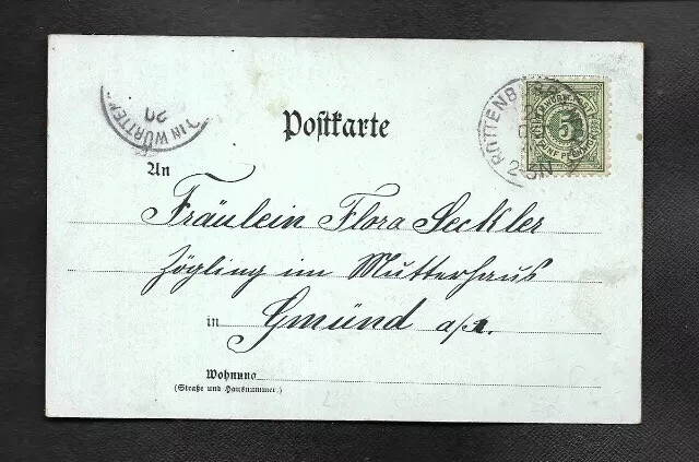GERMANY DR 1897 5pf ROTTENBURG / NECKAR  / Gruß aus... nach Gmünd - TOP - 2