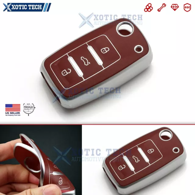 1pc Brown Soft Full Seal Remote Control Key Holder Shell Case Protector For VW