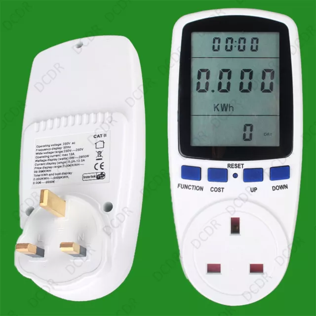 Electric Power Consumption Meter Measures Energy Use & Cost of Running Appliance