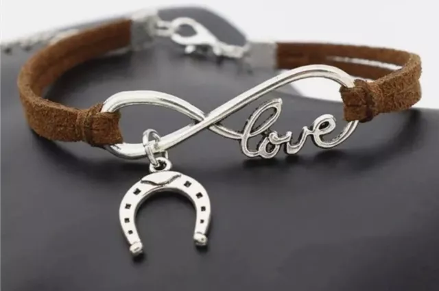 Love Infinity Horseshoe Adjustable Charm Bracelet Equestrian Horse Lover Jewelry