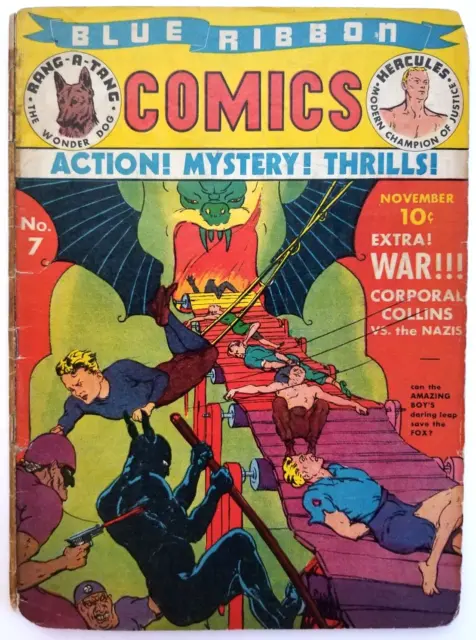 Blue Ribbon Comics #7 Gd 2.0 (Mlj) 1940 Scarce Corporal Collins Vs. The Nazis