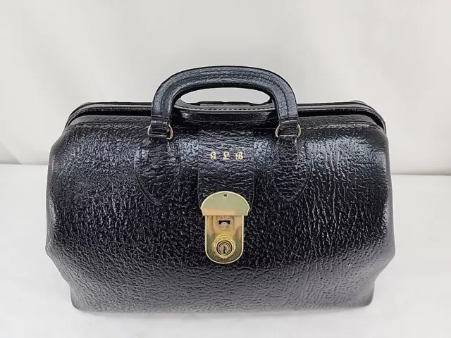 Vintage Doctor Bag Black Leather Texture Pebbled 2