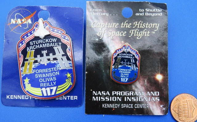 NASA Authentic PIN Pair vtg Space Shuttle STS-117 official ATLANTIS EARLY CREW