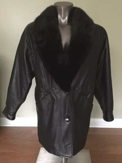 Parfait Women Genuine Leather Jacket with REAL FOX FUR Collar Size S
