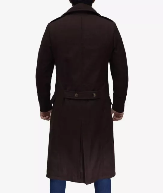 MEN'S DOUBLE BREASTED Classic Brown Wool Blend Trench Coat $178.40 ...