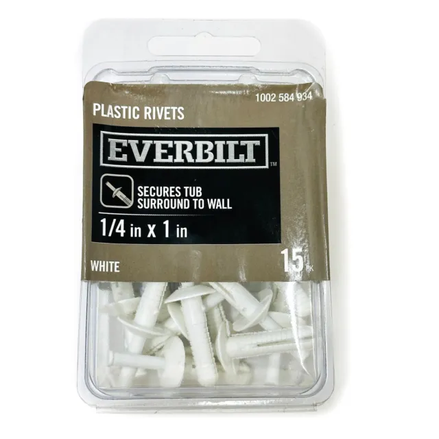 15 pcs Everbilt 1/4 x 1 in Plastic Rivets, Secures Tub Surround to Wall, White