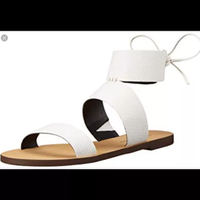 Rebecca Minkoff white leather Flat sandals  with ankle strap “Emma” 7.5