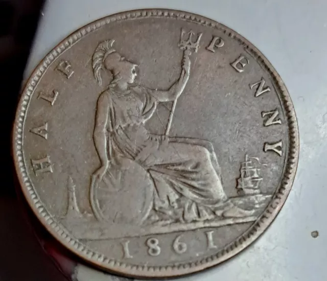 1861 HALP  F OVER P  VERY  RARE  Victoria half-penny