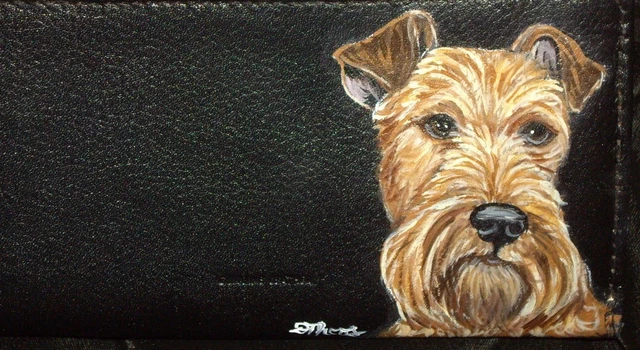 Irish Terrier dog Checkbook Cover Custom Hand Painted Black Leather