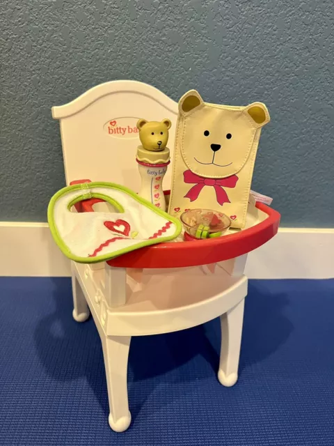 Retired American Girl Bitty Baby High Chair with tray, acessories +++ 