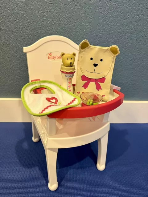 Retired American Girl Bitty Baby High Chair with tray, acessories +++ Retired American Girl Bitty Baby High Chair with tray, acessories +++