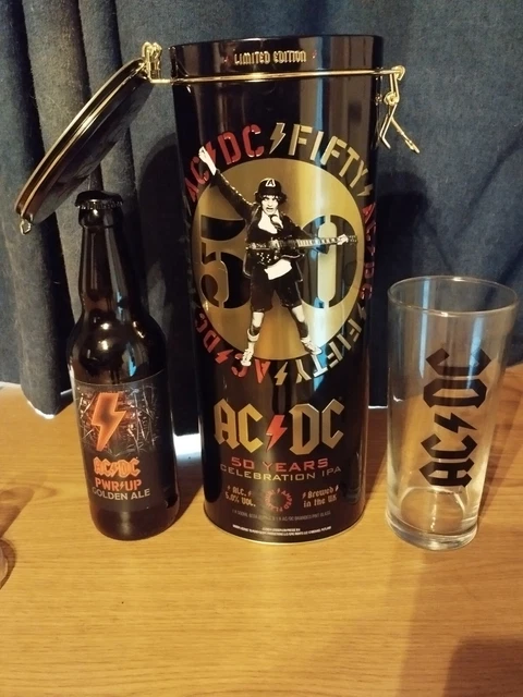 AC/DC LIMITED EDITION 50 years Beer Gift Tin, Glass & Empty Bottle ...
