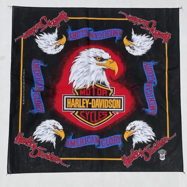 New VTG Harley Davidson Scarf Bandanna Eagle Flag 21" Square USA Licensed #26