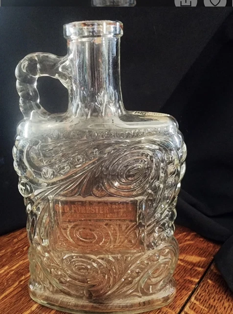 Empty Old Forester Kentucky Bourbon Whiskey Glass Bottle Filigree Flask Design