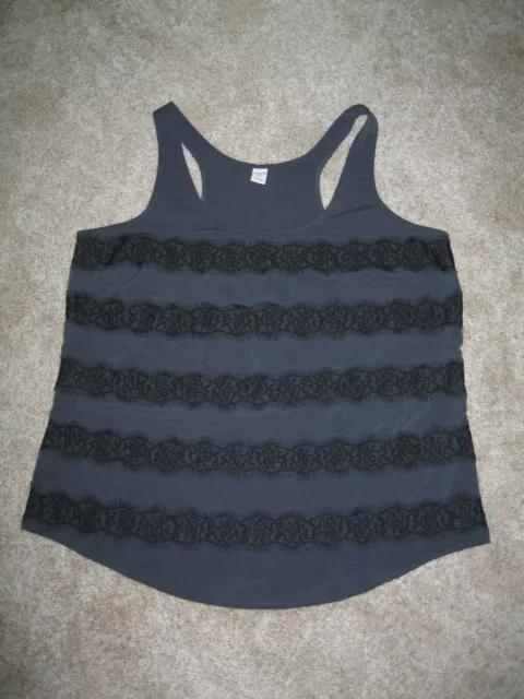 Old Navy women's size large charcoal gray lace striped racerback tank