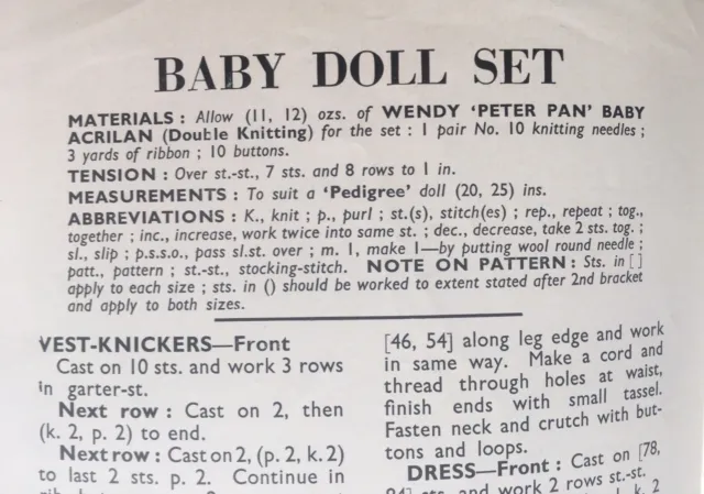 Original Vintage Bestway Baby Puppe STRICKMUSTER Kleidung Set für Mädchen # 4004 DK 2
