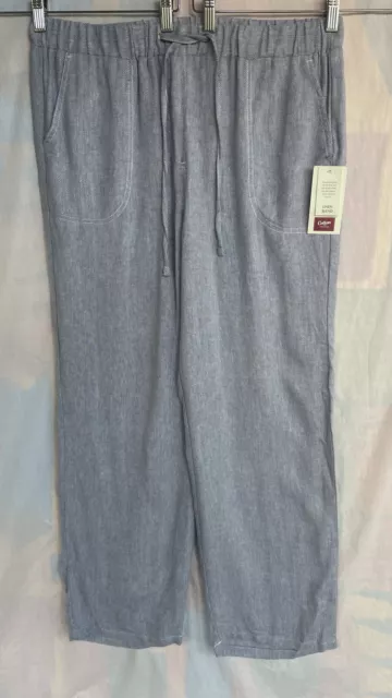 NEU BAUMWOLLHÄNDLER UK 16 grau Herringbone Leinenmischung elastische Hose L29 W35