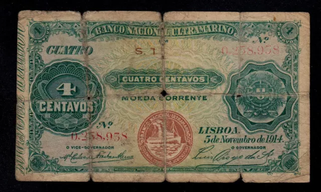 Cape Verde  4 Centavos 1914  Pick # 10  Vg.