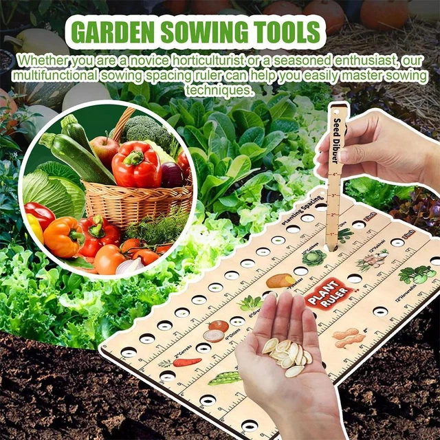 Règle De Plantation En Bois + Semoir - Outil Jardin Pour Espacement Graines - Conseils Légumes Inclus - 30 Cm - 5