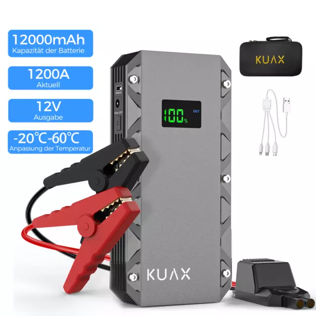 KUAX Auto KFZ Starthilfekabel Jump Starter 12000mAh 1200A Booster Powerbank PKW