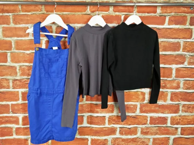 Girls Bundle Age 8-9 Years Next New Look Denim Pinafore Dress Basic Top 134Cm
