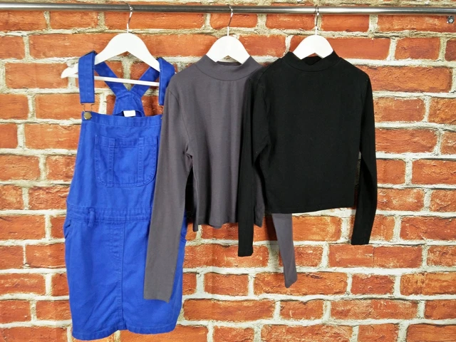 Pacchetto Ragazze Età 8-9 Anni Prossimo Nuovo Look Denim Pinafore Abito Base Top 134Cm