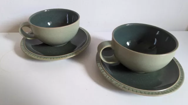 2 X Denby Dark Green Calm Tea Cups and Saucers