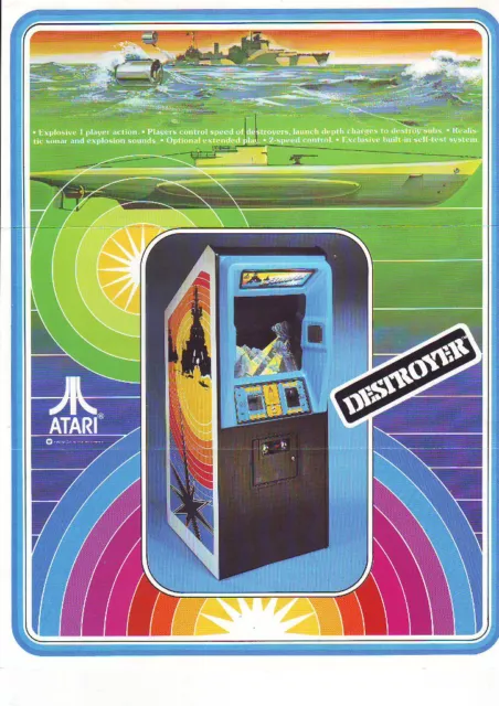 Destroyer Arcade FLYER Original 1977 Vintage Video Game Paper Artwork Submarines