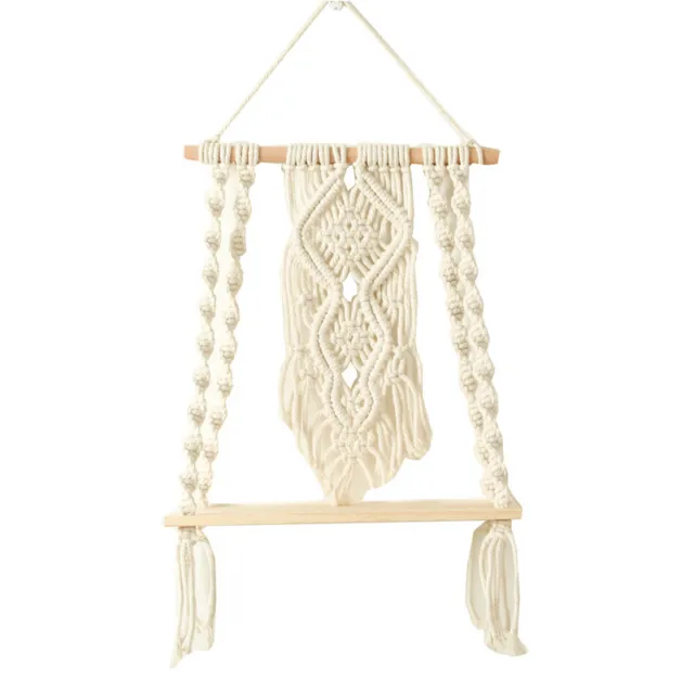 Wooden Floating Shelves Hanging Macrame Rope Wall Shelf Hand-woven Tapestry diy