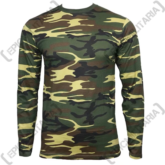 Woodland Camo Long Sleeved T-Shirt - 100% Cotton Army Military Top All Sizes New